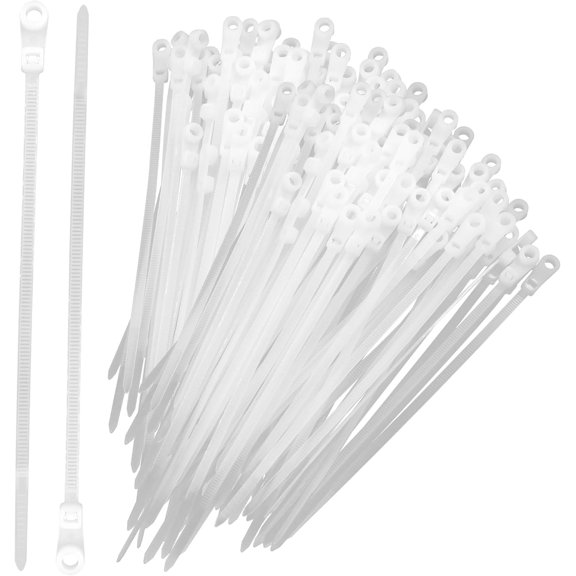 BDKWID-200 Pack Zip Ties with Screw Hole 6 Inch White Nylon Mountable head Cable Tie Electrical Cable Ties Straps for Indoor & Outdoor Use