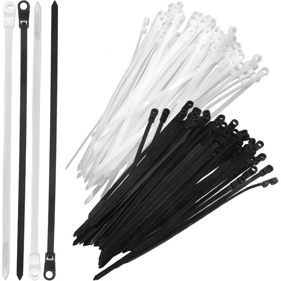 BDKWID-200 Pack Zip Ties with Screw Hole 7.5 Inch Black+White Nylon Mountable head Cable Tie Electrical Cable Ties Straps for Indoor & Outdoor Use