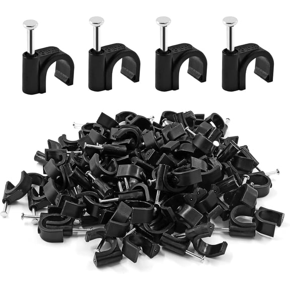 BDKWID-200Pcs 8mm Nail in Cable Clips Black Cable Cord Management Clips Ethernet Cable Nails Tacks Clips for RG59, RG6, RJ45, CAT6, Coax Cable