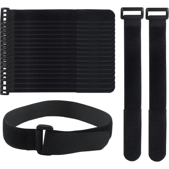 BDKWID-20Pcs 1" x 18" Hook and Loop Reusable Fastening Cable Tie Down Straps, Adjustable Cable Straps with Buckle for Wire Management
