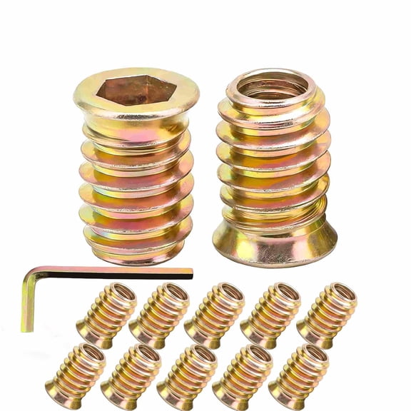 BDKWID-20Pcs 5/16"-18 x 20mm Metal Nut Inserts Threaded Wood Bolt Fastener Screw Connector Hex Socket Drive for Wood Furniture Building Repair Assortment (with Hex Spanner)