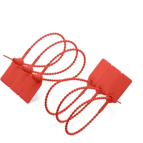 BDKWID-20pcs Plastic High Security Seal With Metal Insert Adjustable Self-Locking Pull Tight Cable Ties Tags Disposable Wire Padlock for Cargo Container Seal Lock Red