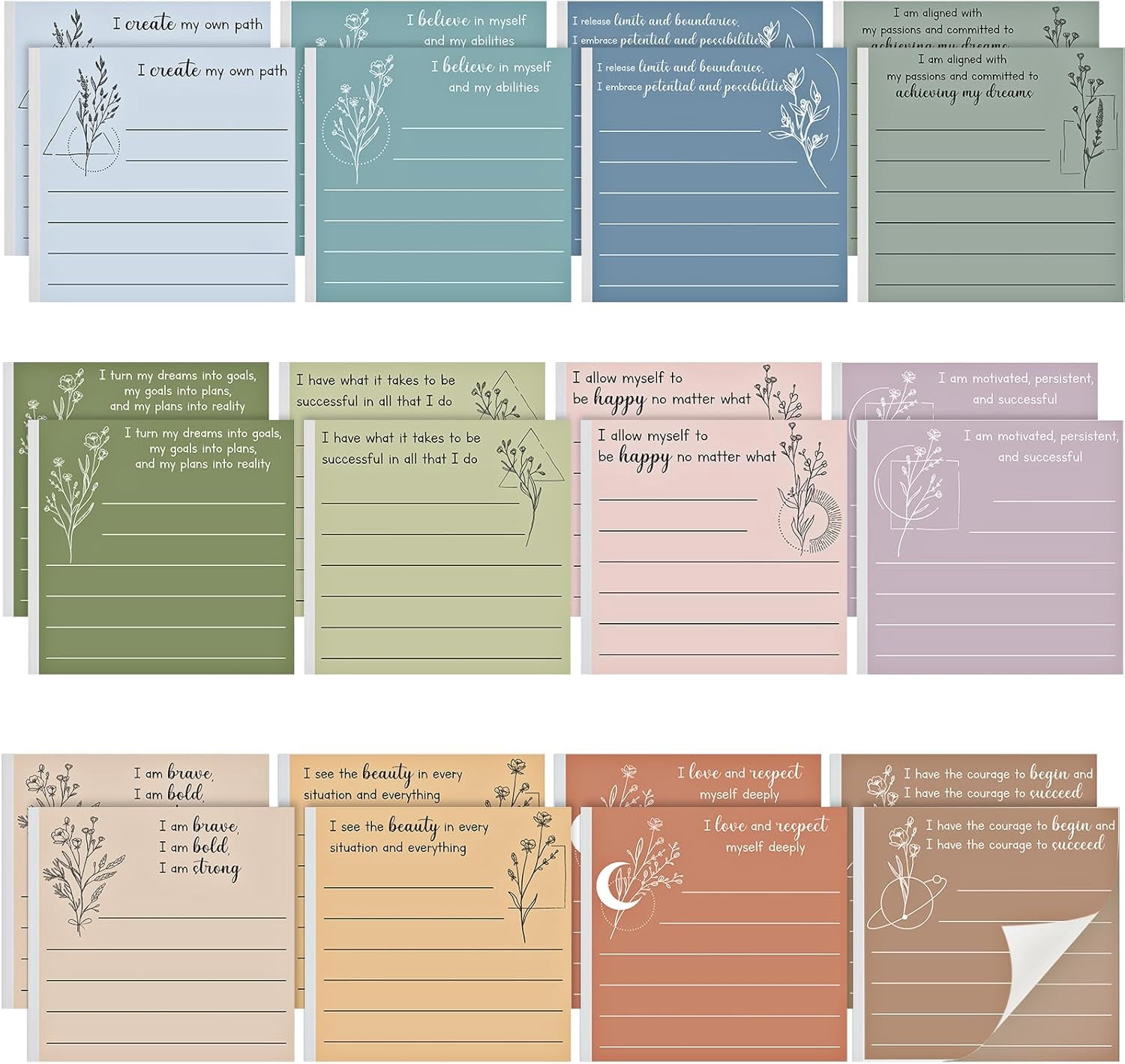 BDKWID-24 Pack Positive Affirmation Sticky Notes 3 x 3 Inch Mental ...