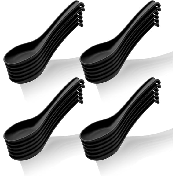 BDKWID-24 Pack Soup Spoons, Reusable Plastic Asian Table Spoon Made of Food Grade PP, BPA Free, Easy Clean, Dishwasher Safe(Black)