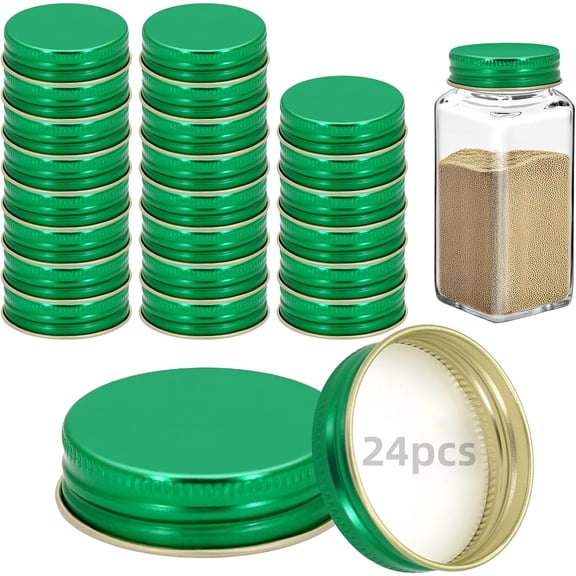 BDKWID-24 Pcs iron Jar Lids Lids for 4 oz and 6 oz Square Spice Jars Reusable Can Airtight Spice Storage Canning Lids for Nice Sealing Kitchen (Green)