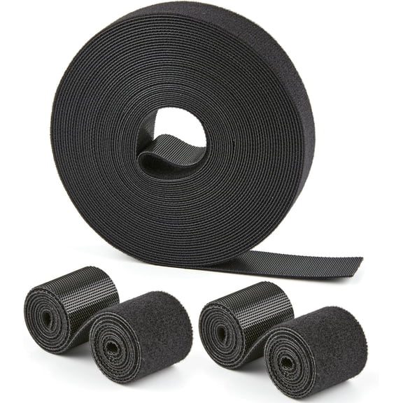BDKWID-25 Ft x 1 inch Hook and Loop Roll, Reusable Fastening Cable Ties, Multi-Purpose Cable Management Wire Ties Cable Straps for Organizing Home, Office and Data Centers