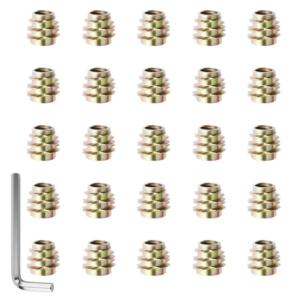 BDKWID-25 Pcs Threaded Inserts M4*8 Thread Insert Nuts, Zinc Alloy Hex Socket Drive Nut Inserts, Hex-Flush Screw in Nut Fastener Connector with Hexagon Wrench for Wood Products & Furniture Repair