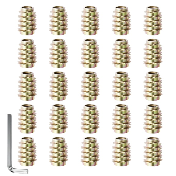 BDKWID-25 Pcs Threaded Inserts M6*18 Thread Insert Nuts, Zinc Alloy Hex Socket Drive Nut Inserts, Hex-Flush Screw in Nut Fastener Connector with Hexagon Wrench for Wood Products & Furniture Repair