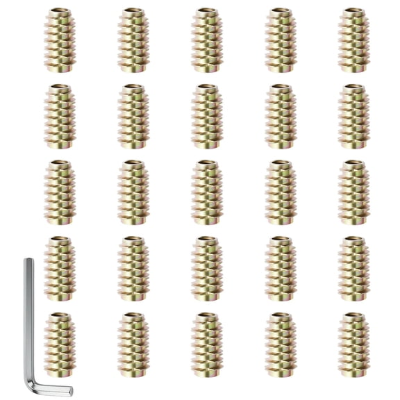 BDKWID-25 Pcs Threaded Inserts M6*25 Thread Insert Nuts, Zinc Alloy Hex Socket Drive Nut Inserts, Hex-Flush Screw in Nut Fastener Connector with Hexagon Wrench for Wood Products & Furniture Repair