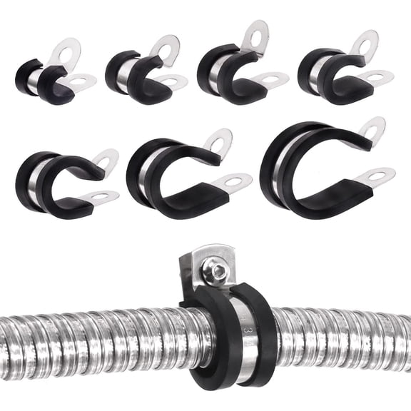 BDKWID-26Pcs 5/16'' 304 Stainless Steel Cable Clamps, Rubber Cushioned Insulated Clamps Hose Clamps Loop Clamps Pipe Clamps Metal Clamps Set for Tube, Pipe or Wire Cord Installation