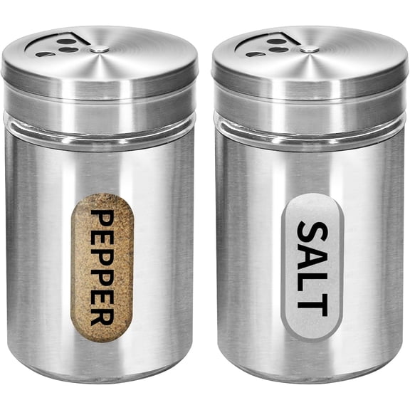 BDKWID-2Pcs 3oz Flour Shaker Container with Adjustable Lid, Small Dredge Shaker, Spice Shakers with Holes, Stainless Steel and Glass Set Salt and Spice Shaker for Kitchen (2, stainless steel)