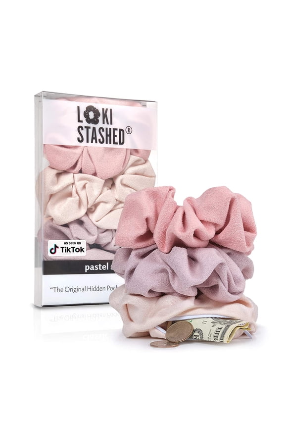 -3-PACK Suede Hair Tie Scrunchies for VSCO Girls & Women, THE ORIGINAL HIDDEN POCKET SCRUNCHIE with Zipper Pocket Storage, Accessories, Small Items, Keys, Money (Pastel)