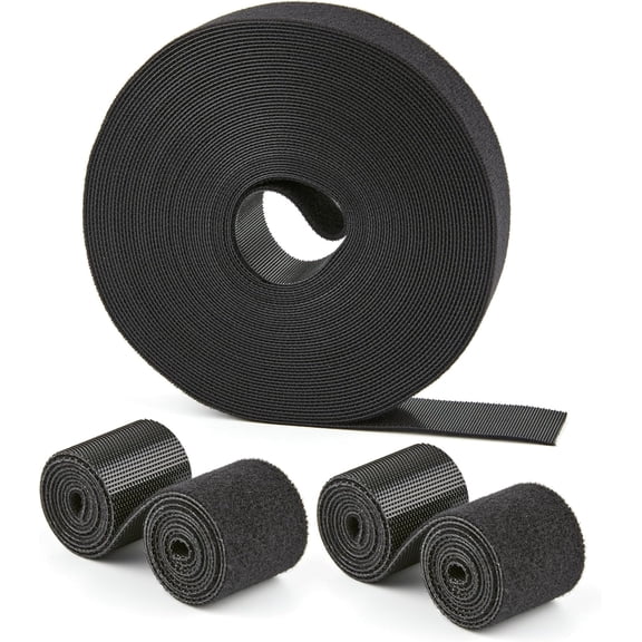 BDKWID-30 Ft x 1 inch Hook and Loop Roll, Reusable Fastening Cable Ties, Multi-Purpose Cable Management Wire Ties Cable Straps for Organizing Home, Office and Data Centers