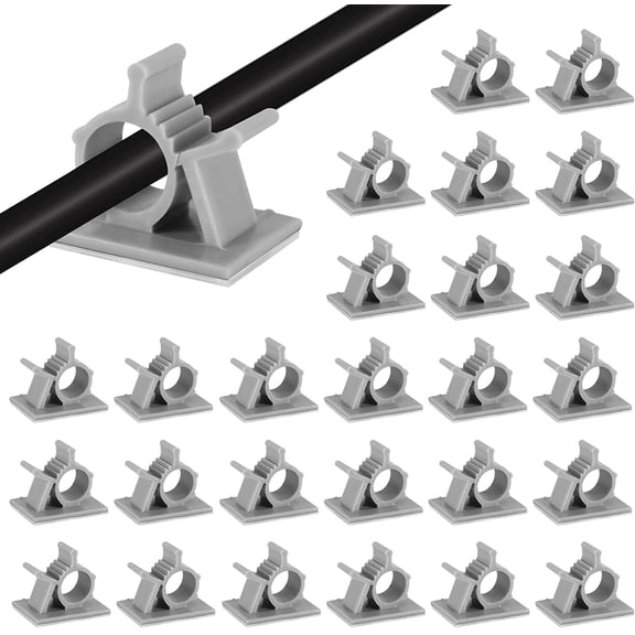 BDKWID-30 Pack Wire Holder for 0.4 Inch(Max) Cable - Cable Management Organizer Cable Clips Strong Adhesive Cord Hooks - Home, Office, Car, Cubicle, Desk, Wall, Nightstand Accessories - Grey
