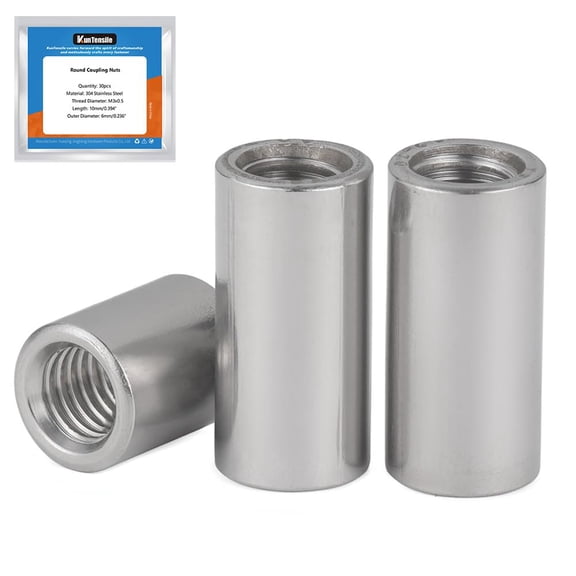 BDKWID-30 Pcs Round Coupling Nut, M6 x 1 Connecting Nuts 10mm/0.39" Length 304 Stainless Steel Threaded Round Connector Nuts, M6 x 10 x 10mm