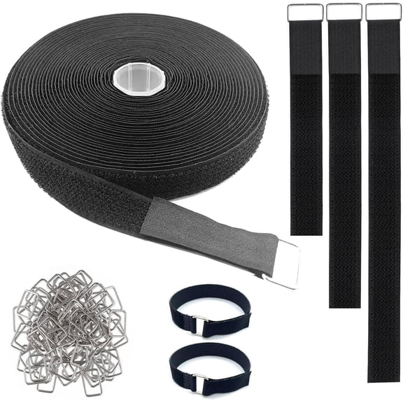 BDKWID-32Ft x 1In Adjustable Cable Straps with 50 Metal Buckles, Black Reusable Fastening Cable Ties, Wire Management, Free Cut Length, Hook and Loop Securing Strap for Cable Tidy (32Ft x 1In)