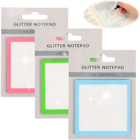 BDKWID-3PCS Sparkle Sticky Notes, Glitter Sticky Notes, Glitter Notepad, Clear Post It Note Pastel, Small to Do List, See Through Note, Office Supplies (Blue+Pink+Green)