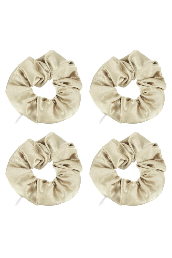-4.33 Inch Zipper Scrunchie, 4 Pcs Silk Satin Hidden Pocket Scrunchie Elastic Hair Bands Soft Hair Ties Bracelet for Money Keys Hiding Women Thin Thick Hair Styling, Beige