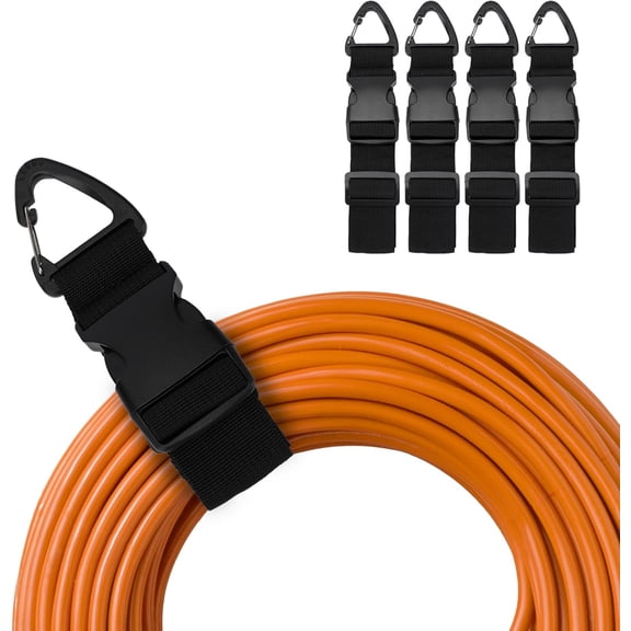 BDKWID-4 Pack 17 Inch Adjustable Extension Cord Holder Organizer with Triangle Clips, Heavy Duty Storage Strapsto Hang on Walls for Cables, Wires, Rope, Hoses, Organization for Home, Garage or Worksh