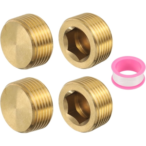 BDKWID-4 Pcs Brass Plug Hex Counter Sunk Plug, G3/4" Male Brass Plug Male Threaded Socket Pipe Plug Fitting Brass Plugs Fitting Hex Head Plug for Water Oil Gas