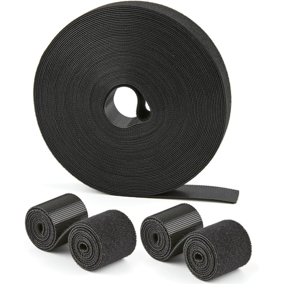 BDKWID-40 Ft x 1 inch Hook and Loop Roll, Reusable Fastening Cable Ties, Multi-Purpose Cable Management Wire Ties Cable Straps for Organizing Home, Office and Data Centers