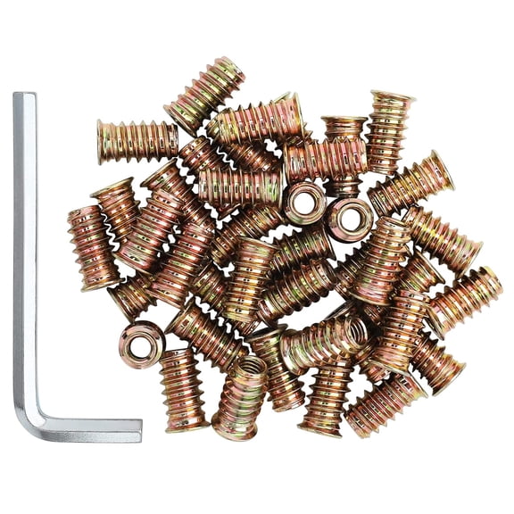 BDKWID-40 Pcs M6 x 20mm Carbon Steel Threaded Inserts, Nut Inserts for Wood Furniture