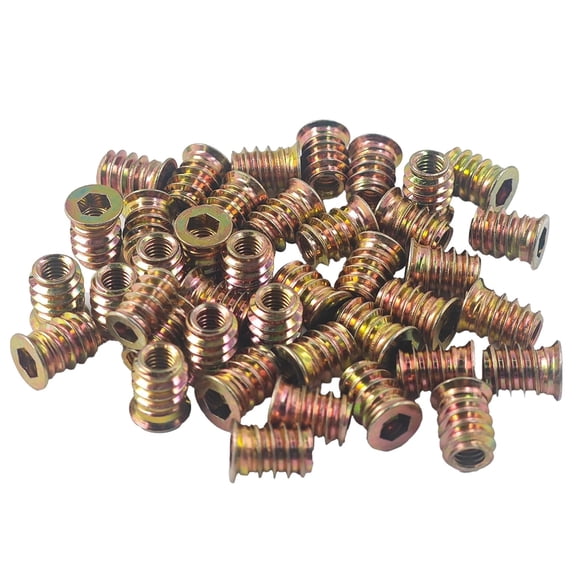 BDKWID-40Pcs M6 x 15mm Threaded Insert Nuts, Hex Socket Drive, Zinc Alloy, Wood Furniture Nut Inserts, Easy Install, Durable Connector for Cabinet, Table, Chair