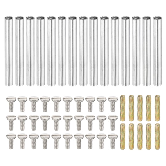 BDKWID-40mm (1.6") Round Coupling Nuts Kit, M4 Threaded Connector Bar Hardware with Fully Thread Rod Slotted Screw for Lamp Model Furniture DIY Repair Part