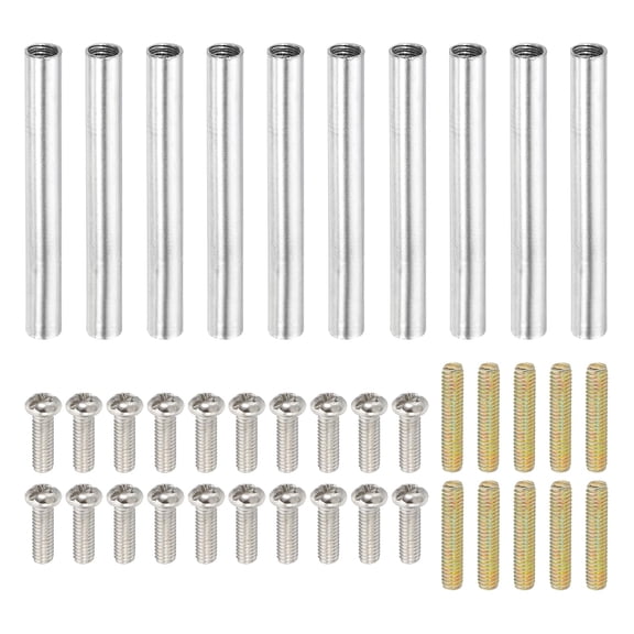 BDKWID-40mm (1.6") Round Coupling Nuts Kit, M4 Threaded Connector Bar Hardware with Fully Thread Rods Screws for Lamp Model Furniture DIY Repair Part