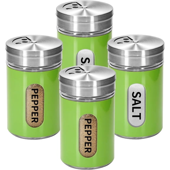 BDKWID-4Pcs 3oz Flour Shaker Container with Adjustable Lid, Small Dredge Shaker, Spice Shakers with Holes, Stainless Steel and Glass Set Salt and Spice Shaker for Kitchen (4, Green)