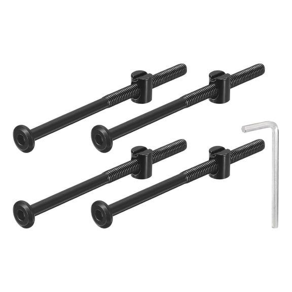BDKWID-4Pcs Hex Socket Head Screws Bolts Barrel Nuts, M6 x 100mm Socket Furniture Bed Bolt Barrel Nuts with Wrench for Chairs Cots, Black