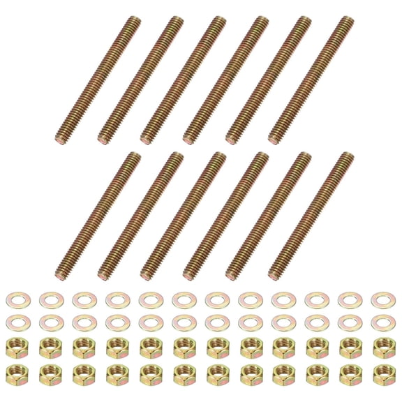 BDKWID-5/16" x 3-1/4" Color Zinc Fully All Thread Rod, 12 Pcs Carbon Steel Long Threaded Screw Stud Bolts for Furniture Garden Mounting Assembly Fastening