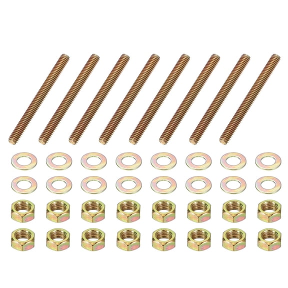BDKWID-5/16" x 3-1/4" Color Zinc Fully All Thread Rod, 8 Pcs Carbon Steel Long Threaded Screw Stud Bolts for Furniture Garden Mounting Assembly Fastening