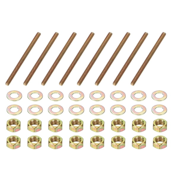 BDKWID-5/16" x 4-1/4" Color Zinc Fully All Thread Rod, 8 Pcs Carbon Steel Long Threaded Screw Stud Bolts for Furniture Garden Mounting Assembly Fastening