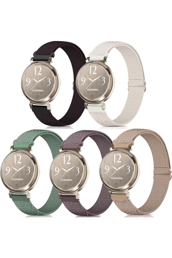 -5 Pack Stretchy Watch Bands Compatible with Garmin Lily 2 / Lily 2 Active, Loop Nylon Elastic Fabric Strap for Garmin Lily 2 Women