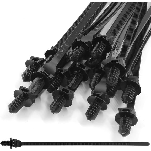 BDKWID-50 Pcs Black Nylon Push Mount Cable Zip Tie, 205mm / 8.3 Inch Fir Tree Mount Cable Ties, Multi-Purpose Self-locking Wire Wrap Strap