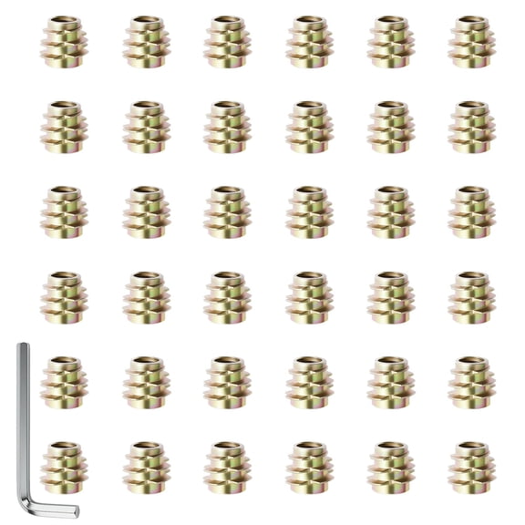 BDKWID-50 Pcs Threaded Inserts M4*10 Thread Insert Nuts, Zinc Alloy Hex Socket Drive Nut Inserts, Hex-Flush Screw in Nut Fastener Connector with Hexagon Wrench for Wood Products & Furniture Repair