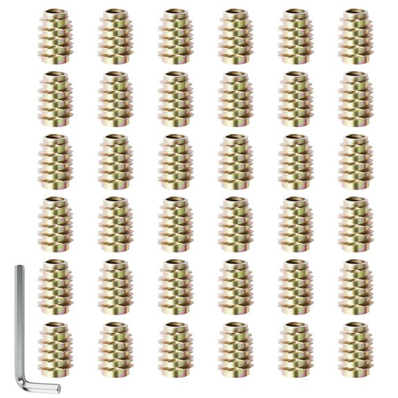 BDKWID-50 Pcs Threaded Inserts M6*18 Thread Insert Nuts, Zinc Alloy Hex Socket Drive Nut Inserts, Hex-Flush Screw in Nut Fastener Connector with Hexagon Wrench for Wood Products & Furniture Repair