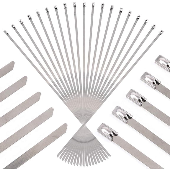 BDKWID-50Pcs 14 Inch Stainless Steel Exhaust Strap Wrap Coated Locking Cable Zip Ties Perfect for Automotive Parts, Home Repair, Computer Repair