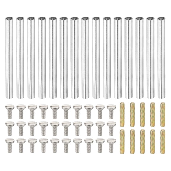 BDKWID-50mm (2") Round Coupling Nuts Kit, M4 Threaded Connector Bar Hardware with Fully Thread Rod Slotted Screw for Lamp Model Furniture DIY Repair Part