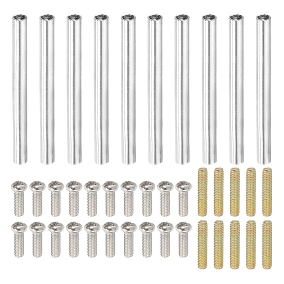 BDKWID-50mm (2") Round Coupling Nuts Kit, M4 Threaded Connector Bar Hardware with Fully Thread Rods Screws for Lamp Model Furniture DIY Repair Part