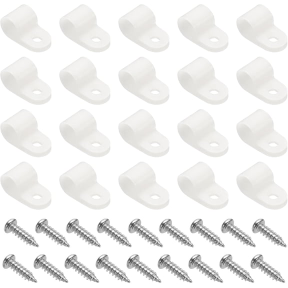 BDKWID-50pcs Cable Clamps 3/8 Inch R-Type Nylon Cable Clip Wire Clamp Rope Light Mounting Cord Fastener Clips with Screws for Wire Management, White