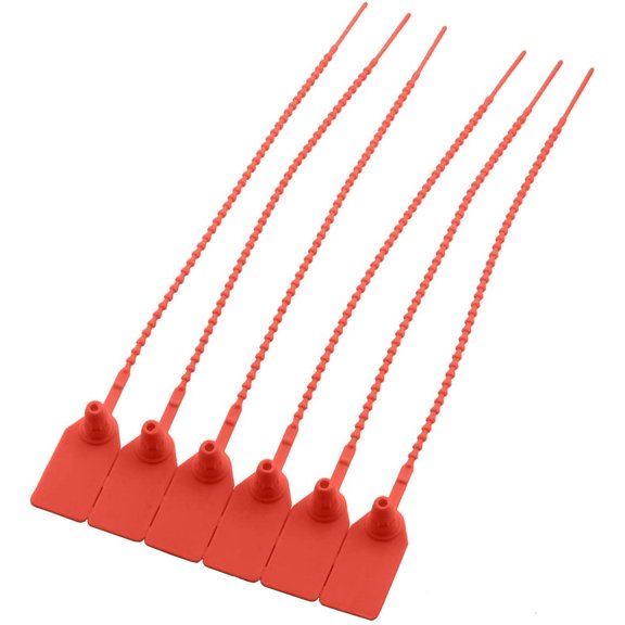 BDKWID-50pcs Plastic High Security Seal With Metal Insert Adjustable Self-Locking Pull Tight Cable Ties Tags Disposable Wire Padlock for Cargo Container Seal Lock Red