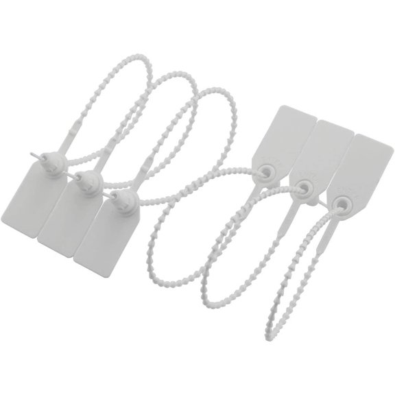 BDKWID-50pcs Plastic High Security Seal With Metal Insert Adjustable Self-Locking Pull Tight Cable Ties Tags Disposable Wire Padlock for Cargo Container Seal Lock White