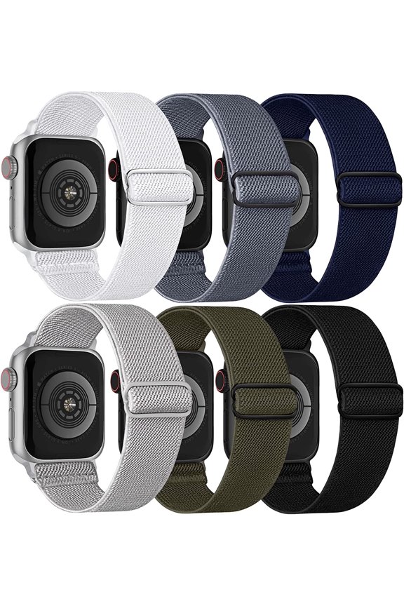 -6 Pack Stretchy Solo Loop Compatible with Apple Watch Bands 38mm 40mm 41mm 42mm 44mm 45mm 46mm 49mm, Nylon Sport Elastic Wristbands Strap Women Men for iWatch Series 11 10 9 8 7 6 5 4 3 SE Ult