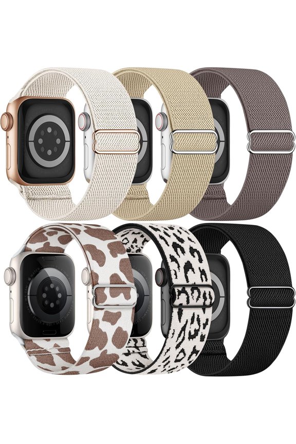 -6 Pack Stretchy Solo Loop Compatible with Apple Watch Bands 38mm 40mm 41mm 42mm 44mm 45mm 46mm 49mm, Nylon Sport Elastic Wristbands Strap Women Men for iWatch Series 11 10 9 8 7 6 5 4 3 SE Ult