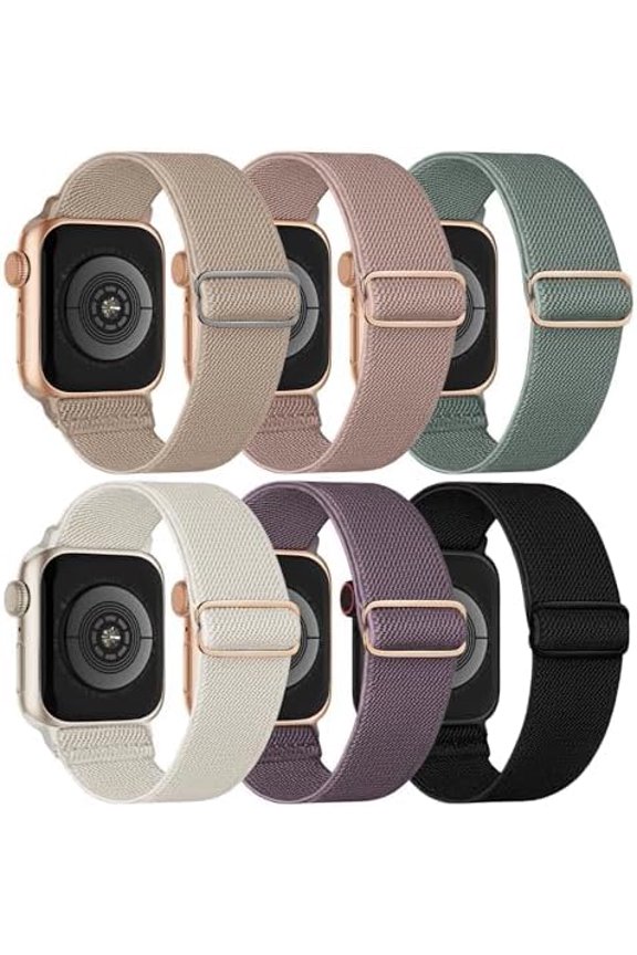 -6 Pack Stretchy Solo Loop Compatible with Apple Watch Bands 38mm 40mm 41mm 42mm 44mm 45mm 46mm 49mm, Nylon Sport Elastic Wristbands Strap Women Men for iWatch Series 11 10 9 8 7 6 5 4 3 SE Ult