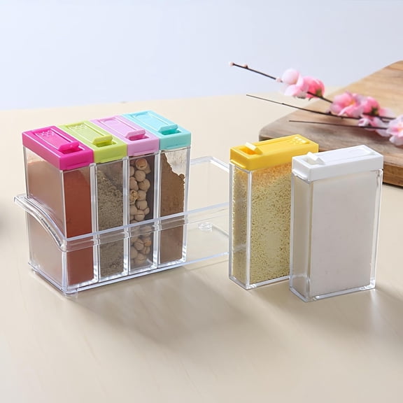 BDKWID-6 Pcs Spice Jars, Empty Spice Containers with Tray, Rectangular Small Seasoning Bottles Supplement Pack for Salt, Herbs, Sugar, Pepper