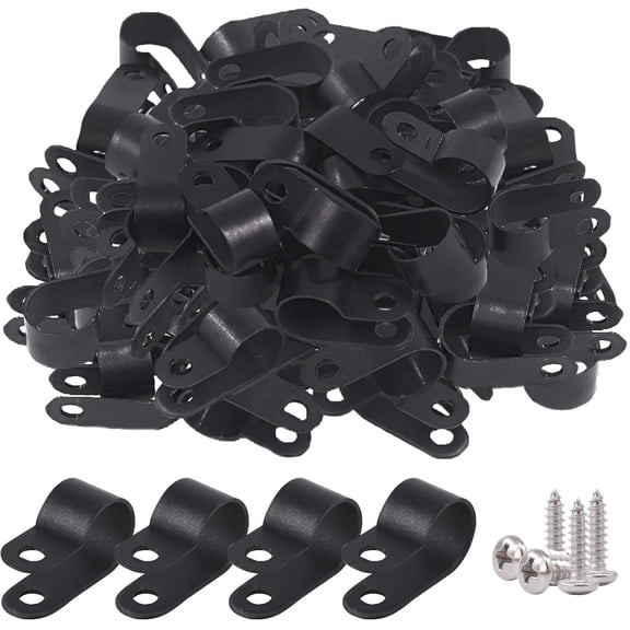 BDKWID-60Pcs 1/2 Inch Black Nylon Screw Mount R-Type Cable Clip Wire Clamp Kit with Screws for Wire, Conduit and Cable Conduit