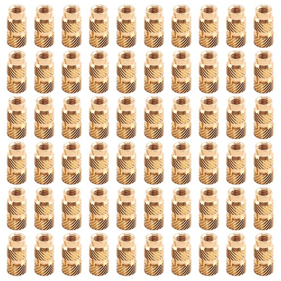 BDKWID-60Pcs M3 x 10 x 5mm Female Thread Knurled Nuts Brass Threaded Insert Embedment Nuts Assortment Kit (M3x10x5mm)